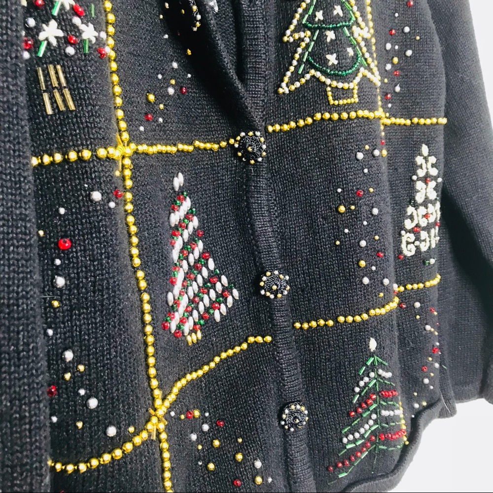 Vintage Retro Faux Fur Christmas Beaded Sweater - Picture 2 of 4